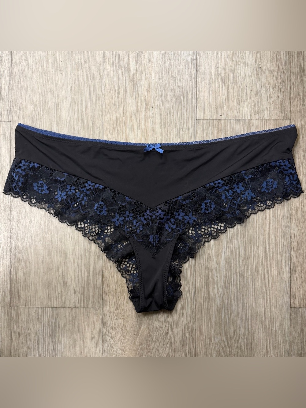 Adore Me Black with Navy Lace Bikini Panty
